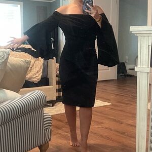 Calvin Klein Women's Off Shoulder Ruffle Sleeve Sheath Dress